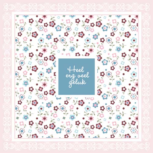 Felicitatiekaart Veel geluk, bloemen in rose