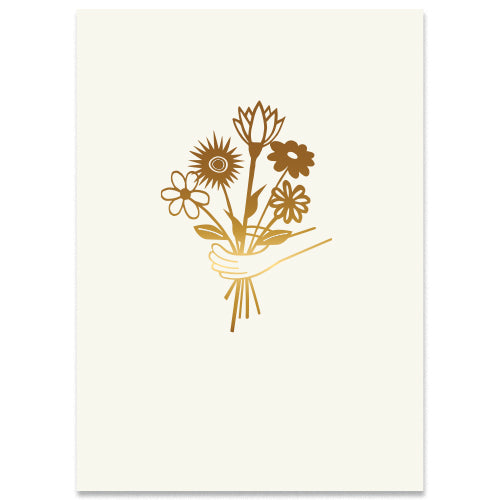 Felicitatiekaartje boeket bloemen geven in goud folie