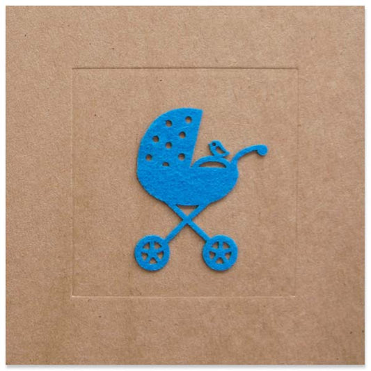 Felicitatiekaart geboorte jongen, zoontje met blauwe Kinderwagen