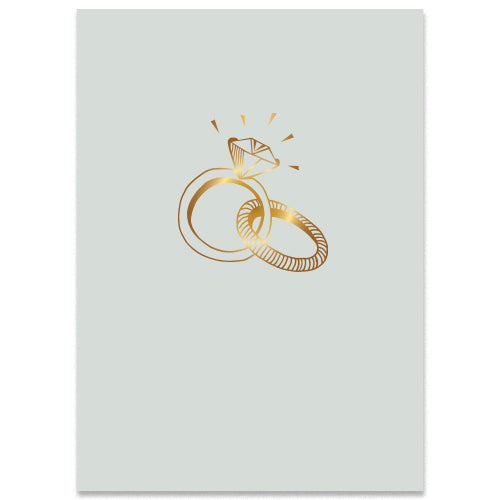 Felicitatiekaart goudfolie met 2 trouwringen