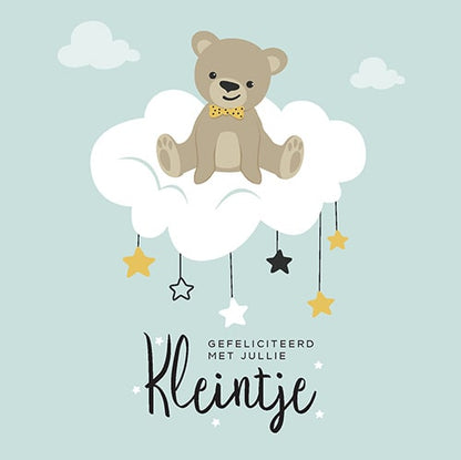 Felicitatiekaart geboorte kleintje, beertje en wolk