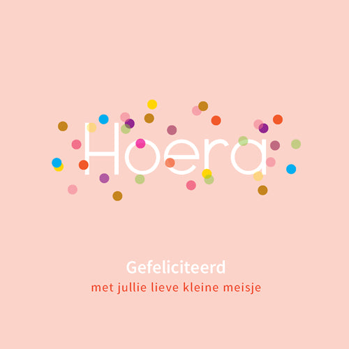 Felicitatiekaartje geboorte dochter, kleurrijke confetti op roze