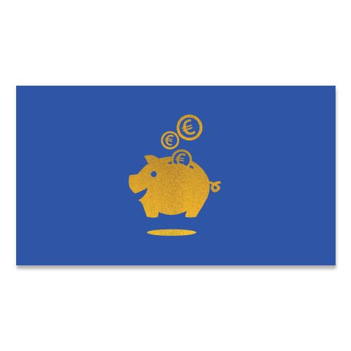 Geld kado envelop met gouden spaarvarkentje op mooi blauw karton