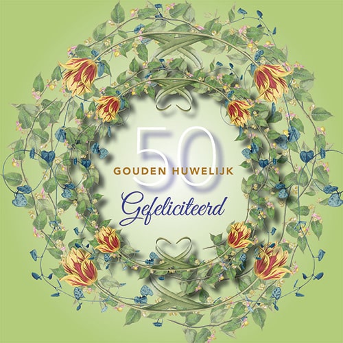 Felicitatiekaart 50 jaar Huwelijk, jubileum in feestelijk groen