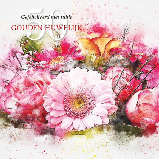 Jubileumkaarten 50 jaar getrouwd, mooie bloemen