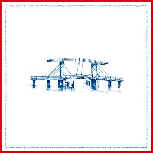 Kaart ophaalbrug over water in Delfts blauw