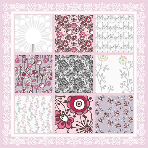 Bloemenkaart patchwork pastelkleuren roze
