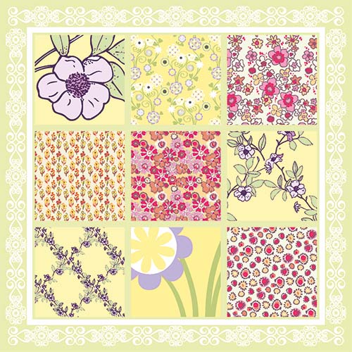 Bloemenkaart bloemetjes patchwork  fris groen lente