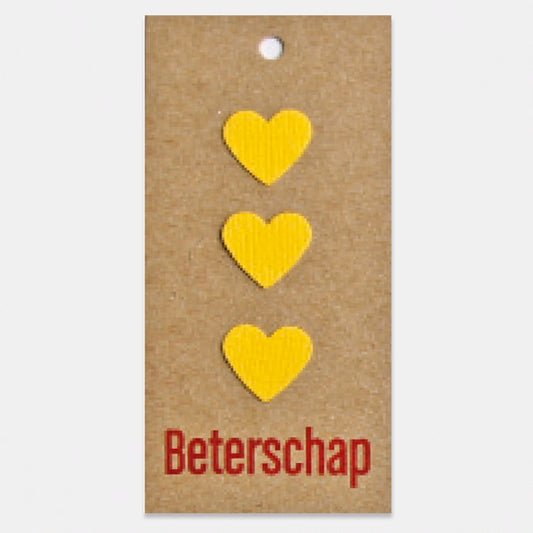 Kado- of bloemkaartje op kraft karton, Beterschap, per stuk. Handgemaakt