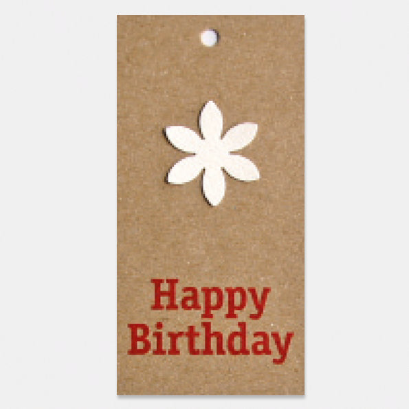 Bloemkaartje op kraft karton, Verjaardag, Happy Birthday per stuk. Handgemaakt