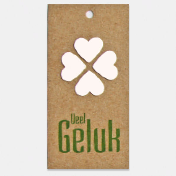 Kado- of bloemkaartje op kraft karton, Veel Geluk, per stuk