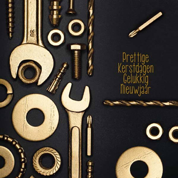 kerstkaart gereedschap, bouten, sleutels, voor bouwbedrijf