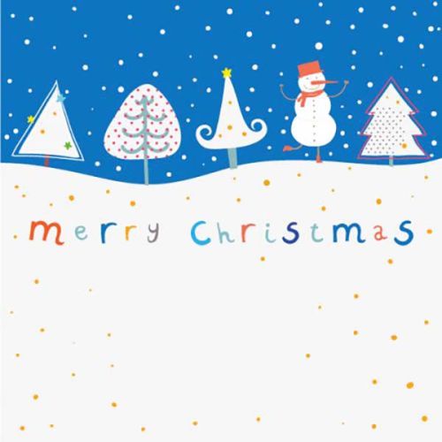 kerstkaart goed doel Spieren voor Spieren, Sneeuwpop in de sneeuw