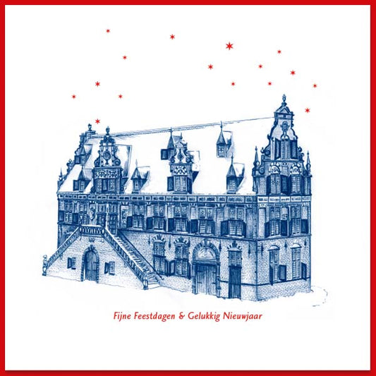 Unieke kerstkaart Nijmegen, tekening Waag