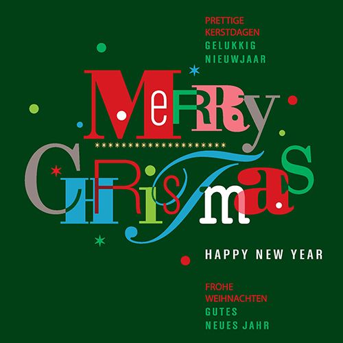 Kerstkaart Spieren voor Spieren, kerstboom in regenboog kleuren