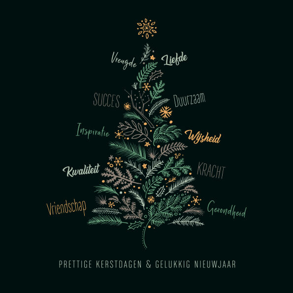 Kerstkaart met getekende kerstboom, duurzaam