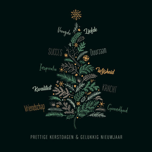 Kerstkaart met getekende kerstboom, duurzaam