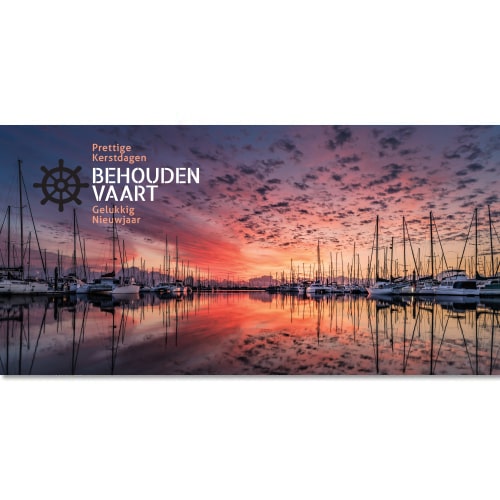 Kerstkaart Zeilboten Boten bij ondergaande zon