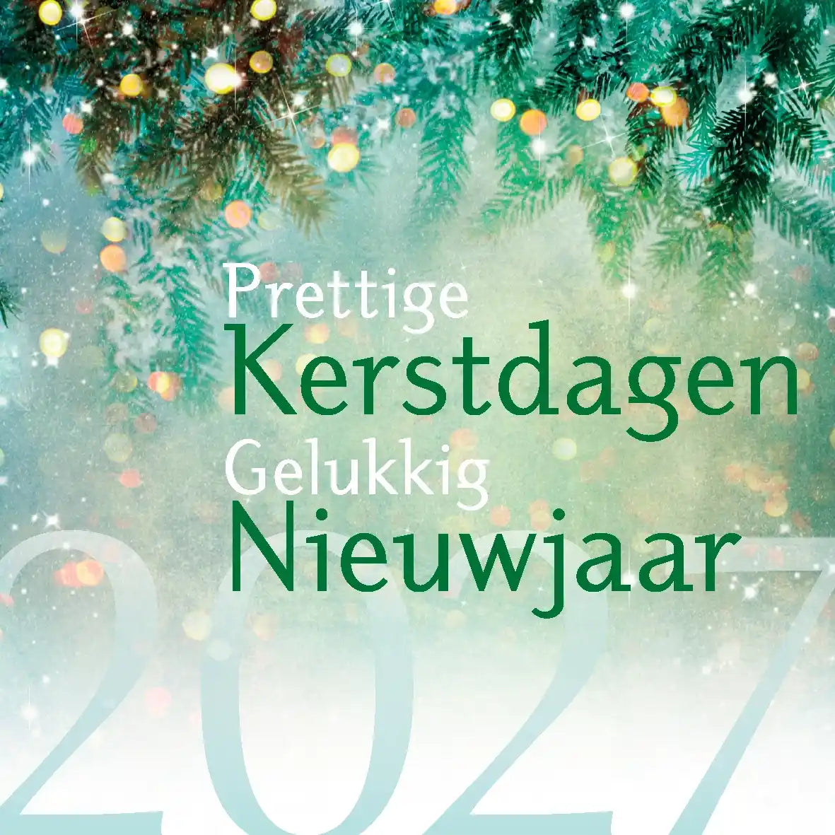 Kerstkaart 2027 kerstgroen en jaartal, duurzaam