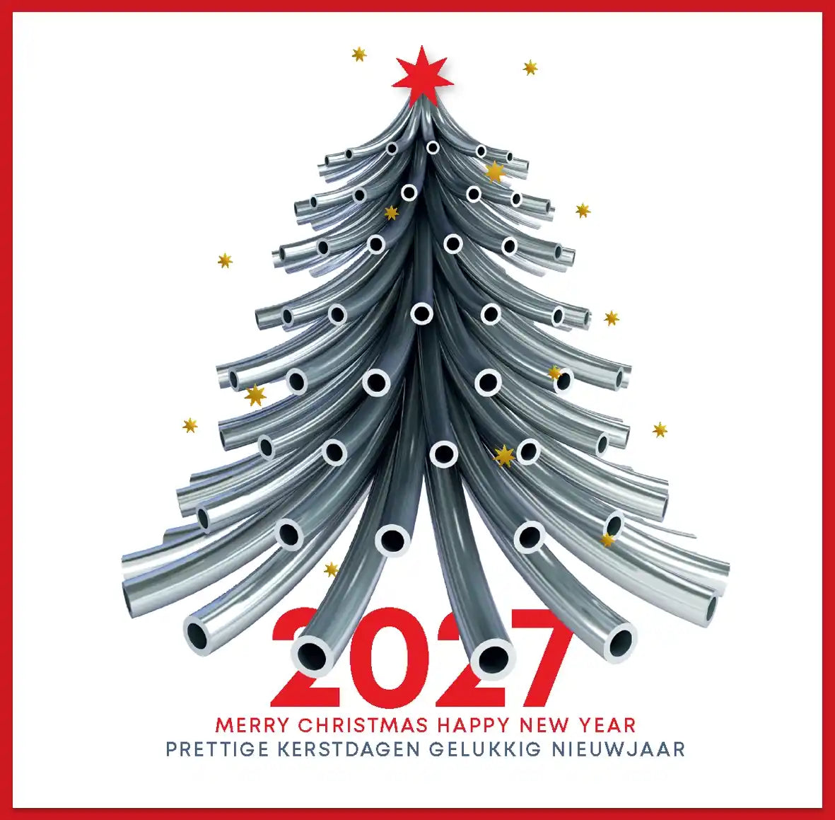 kerstkaart 2027 metaal kerstboom ijzersterk