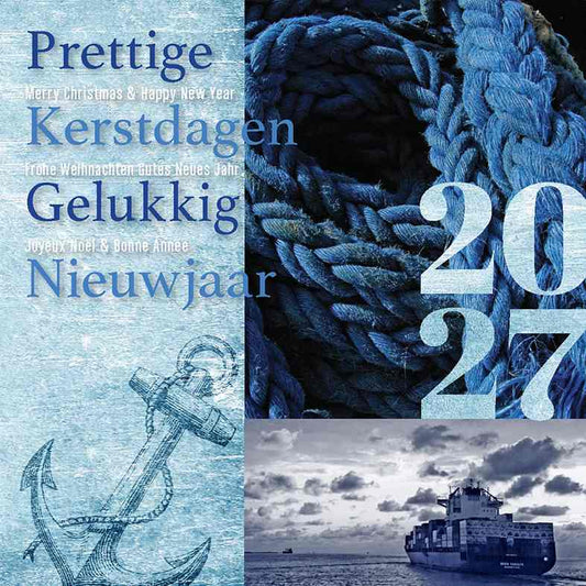 Kerstkaart 2027 maritiem scheepvaart internationaal, scheepstouw, anker,  schip