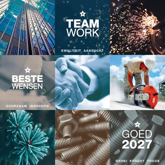 Zakelijke nieuwjaarskaart 2027 Teamwork in de bouw
