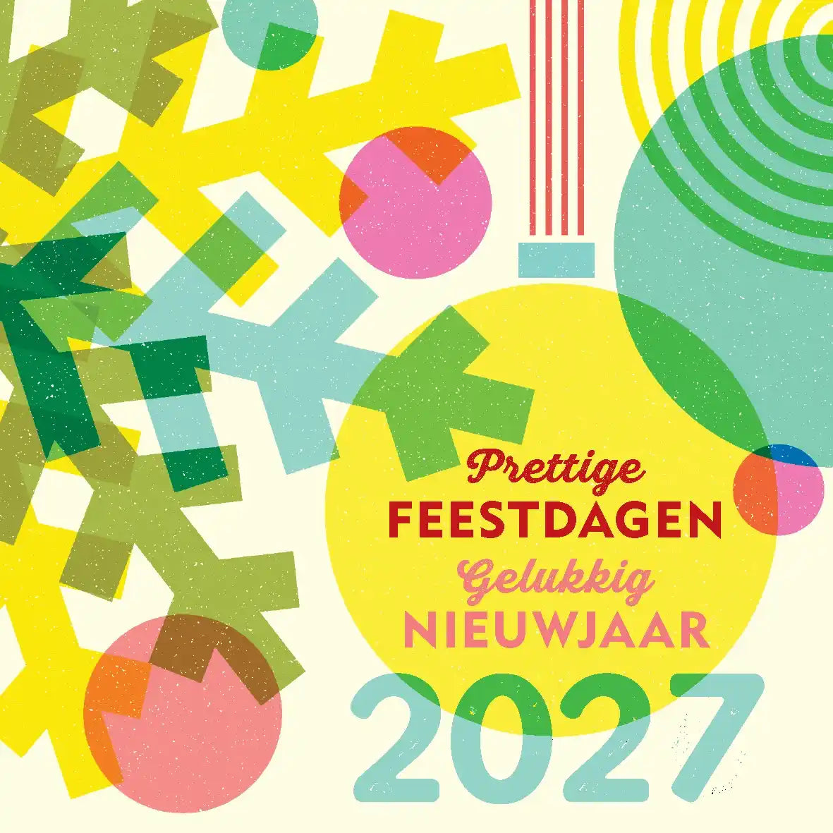 Kerstkaart 2027 kerstsfeer in retro kleuren