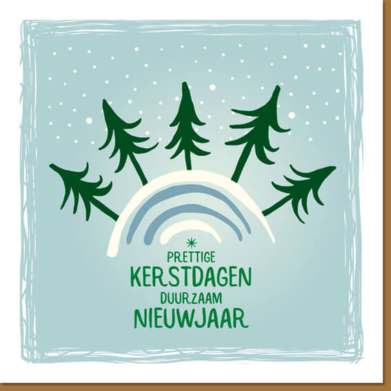 kerstkaart duurzaam aarde aardbol met bomen
