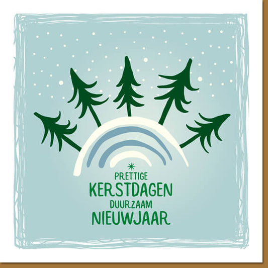 kerstkaart duurzaam aarde aardbol met bomen