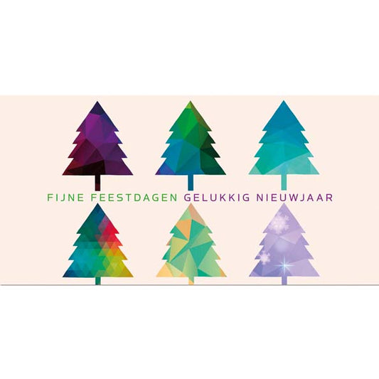 kerstkaart met abstracte kerstbomen.