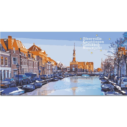 Kerstkaart Alkmaar Accijnstoren in wintersfeer