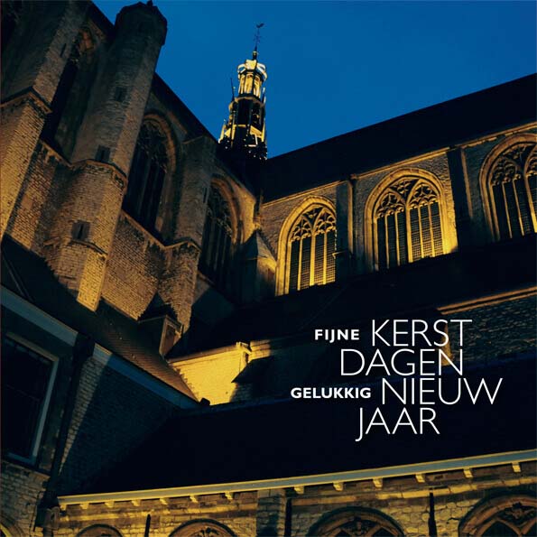 kerstkaart Alkmaar met Laurenskerk in de donkere dagen