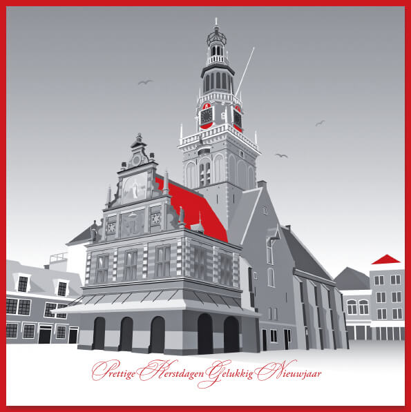 Kerstkaart  Alkmaar met illustratie van de Waag