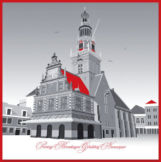 Kerstkaart  Alkmaar met illustratie van de Waag