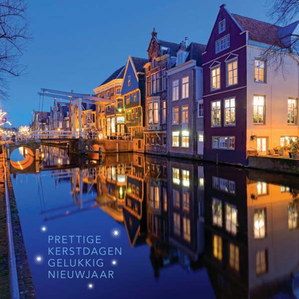 Kerstkaart Alkmaar Waag gebouw in de avond