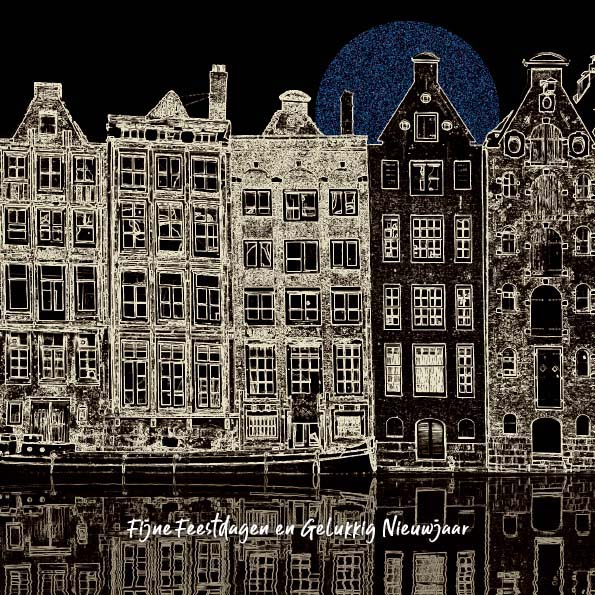 Kerstkaart Amsterdam bij nacht
