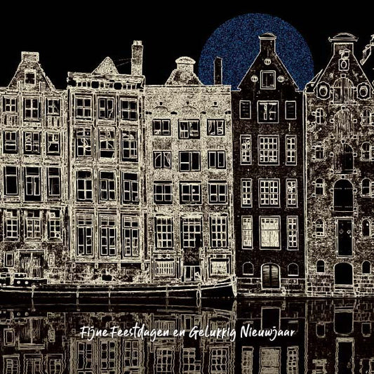 Kerstkaart Amsterdam bij nacht