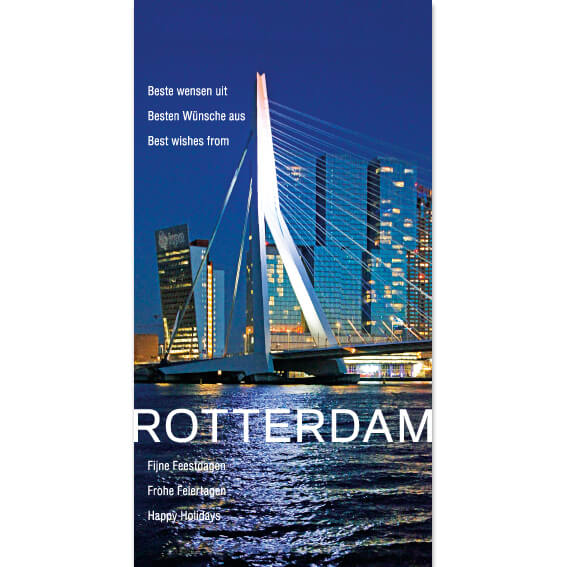 Kerstkaart Rotterdam Erasmusbrug verlicht