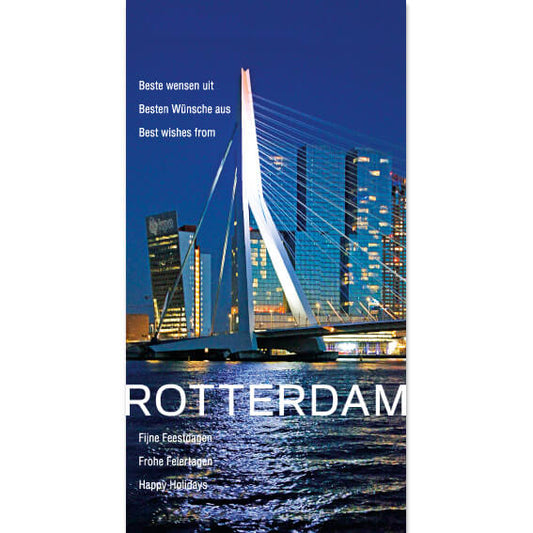 Kerstkaart Rotterdam Erasmusbrug verlicht