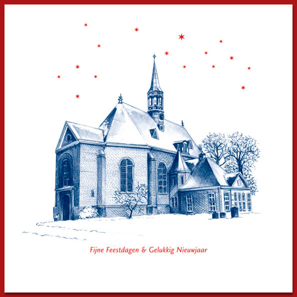 Kerstkaart Dorpskerk Bloemendaal, tekening