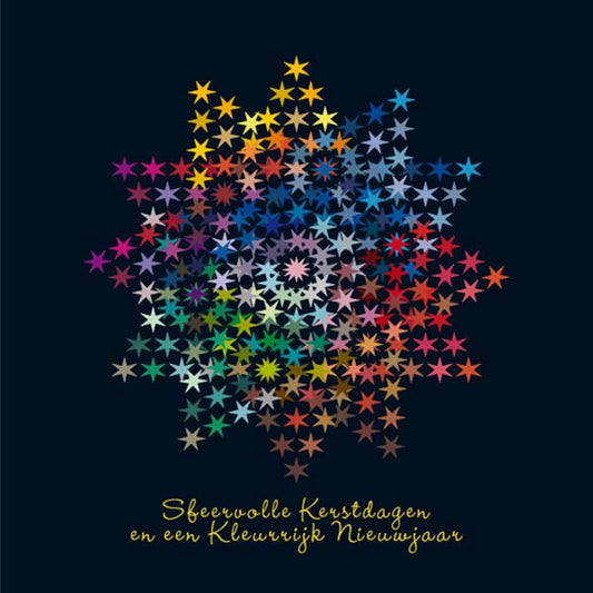 kerstkaart kleurrijke sterretjes met als goed doel Habitat 