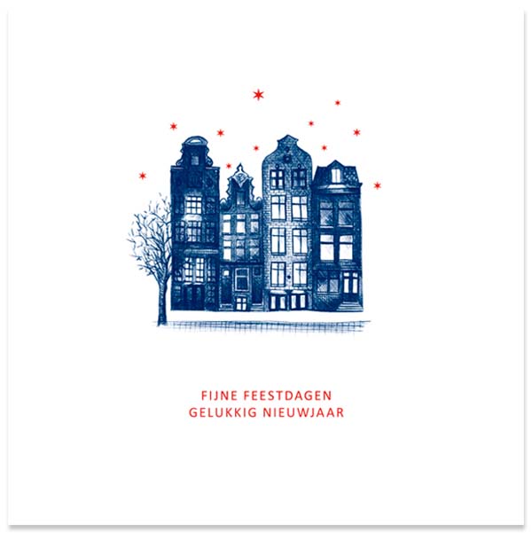 Kerstkaart Amsterdam grachtenpanden