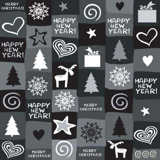 Kerstkaart met goed doel Make-a-Wish, grappige kerst-illustraties in zwart en grijstinten.