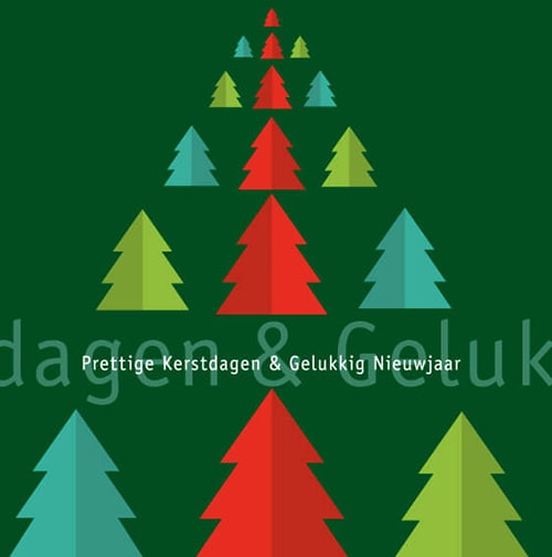 Kerstkaart kerstboom modern in rood en groen