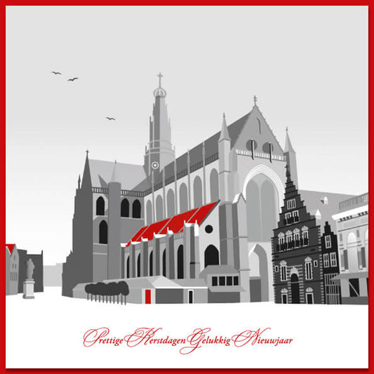Kerstkaart van Haarlemse Grote of St. Bavokerk.