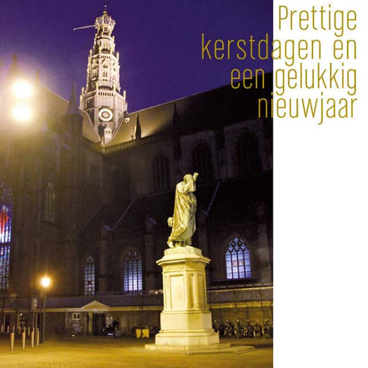 Kerstkaart Haarlemmet Grote of St. Bavokerk en Laurens Jz. Coster