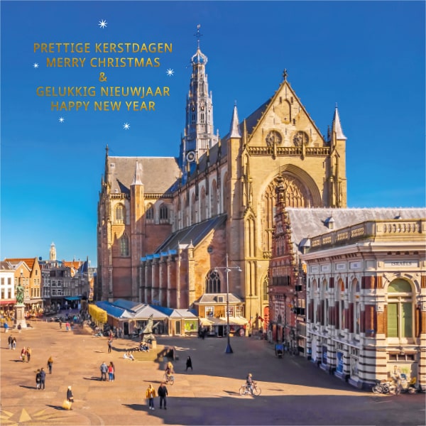 kerstkaart haarlem winterzon op Grote of St. Bavokerk
