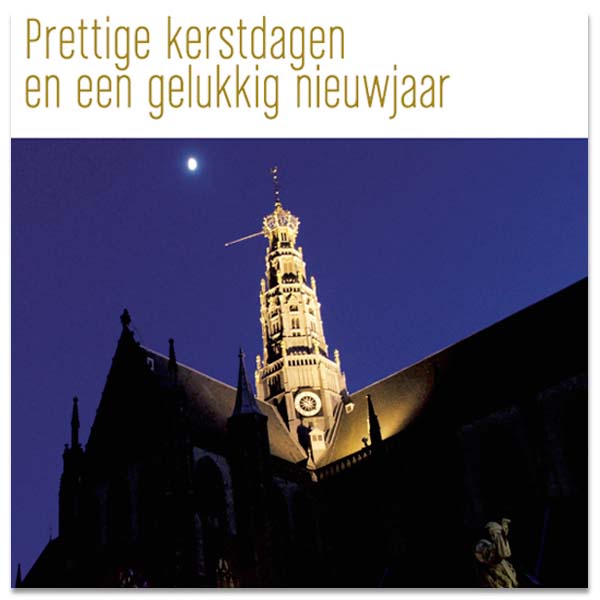 Kerstkaarten Haarlem Bavokerk in maanlicht
