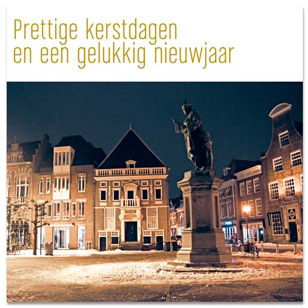 Haarlemse kerstkaart met foto Hoofdwacht in de sneeuw