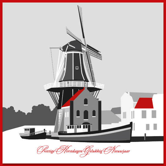 Kerstkaart van Haarlemse molen de Adriaan.